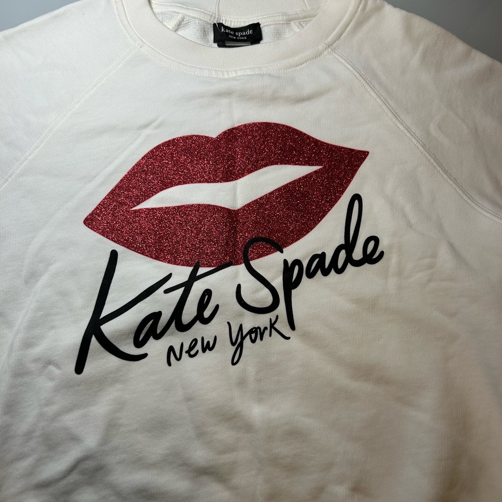 kate spade White Sweatshirt with Glitter Red Lip Graphic